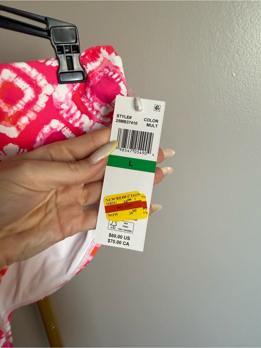 NWT Anne Cole Fold-Over Bikini Bottom – Pink & Orange Abstract Print, Size L - Picture 3 of 5